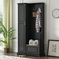 thumbnail image 2 of UBesGoo Entryway Hall Tree with Shoe Storage Bench & Coat Rack, 1-Door Wardrobe Bedroom Armoire for Apartment Hallway Mudroom Living Room, Espresso, 2 of 19