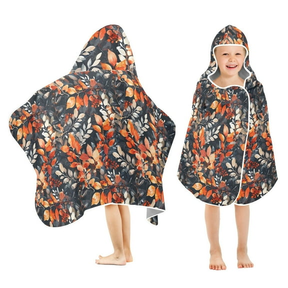 Toddler Hooded Beach Towel 24x50 Kids Bath Towels Soft Quick Dry for Swim Pool Boys Girls Watercolor Floral Leaves