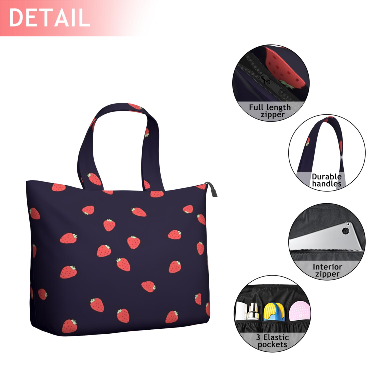 Red Strawberry Plants Dark Pattern Travel Tote Bags for Women Carry On,Large Weekender Bags for Women Travel,Multi Functional Duffle Bag for Work,Shopping,Sports