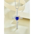 thumbnail image 3 of PYNZY Cross Necklace for Women, 925 Sterling Silver Heart Pendant Necklace 6×6MM Created Sapphire Birthstone Jewelry Gifts for Women, 3 of 7