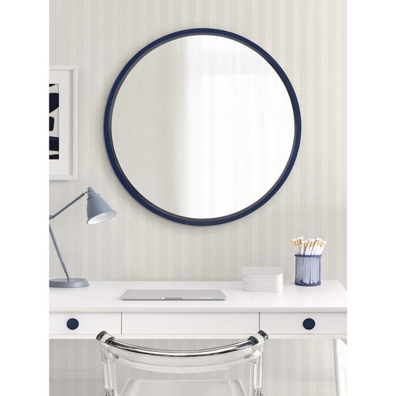 Kate and Laurel Travis Round Wood Wall Mirror, 26 Inch Diameter, Navy Blue, Modern Circle Mirror for Use as Bathroom Mirror for Over Sink or Cute Dorm Room Decor