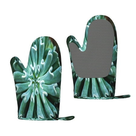 

Zeuib Teal Cactus Print Oven Mitts Oven Gloves with Non-Slip Silicone Heat and Slip Resistant Cooking Mitt Set for Cooking and Baking (2 Count)