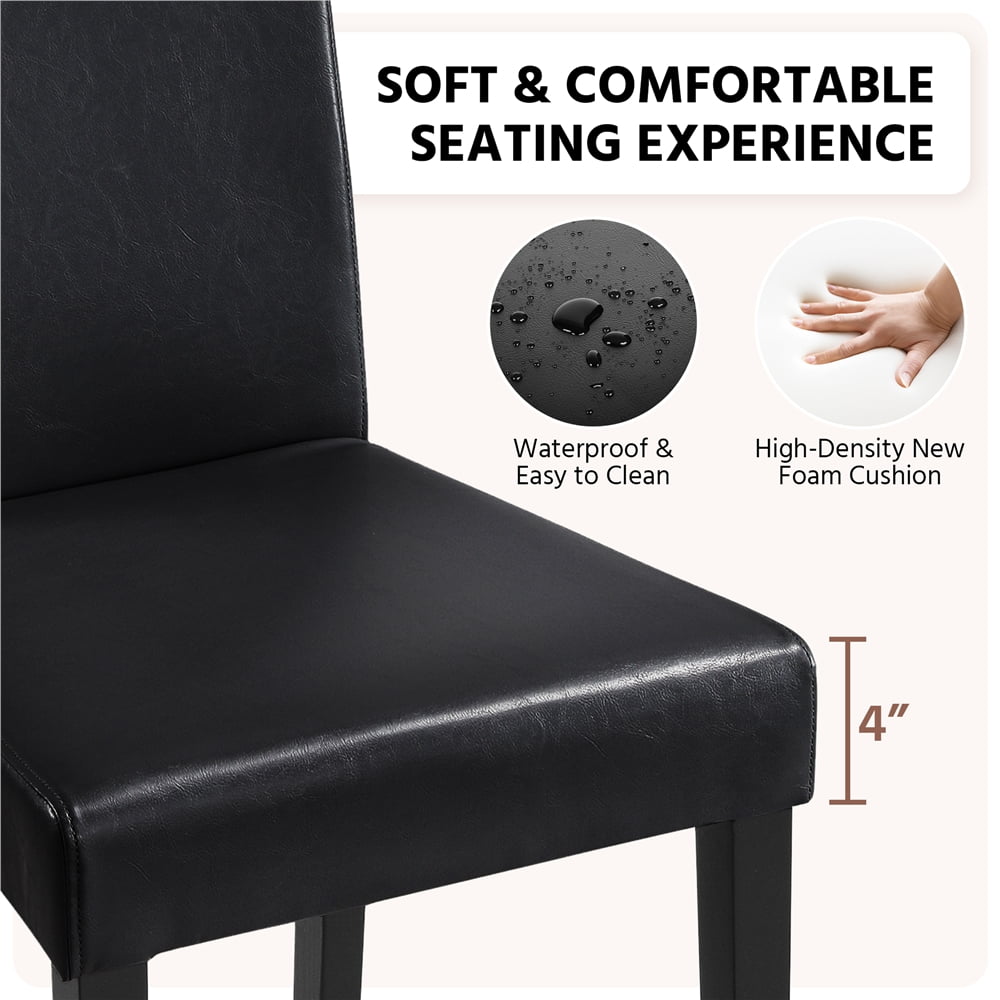 Yaheetech Faux Leather Dining Chairs with Rubberwood Legs, Set of 2, Black