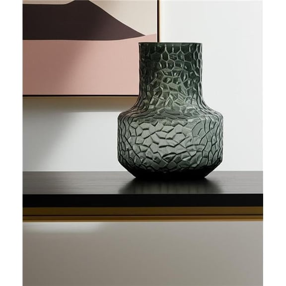 HomeRoots 608315 7 in. Green Faceted Glass Table Vase