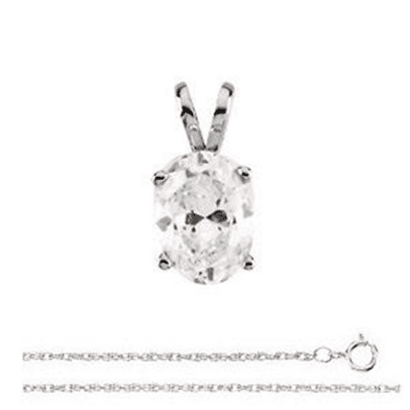 Oval Diamond Solitaire Pendant Necklace 14k White Gold (0.45 Ct, E Color, SI2 Clarity) GIA