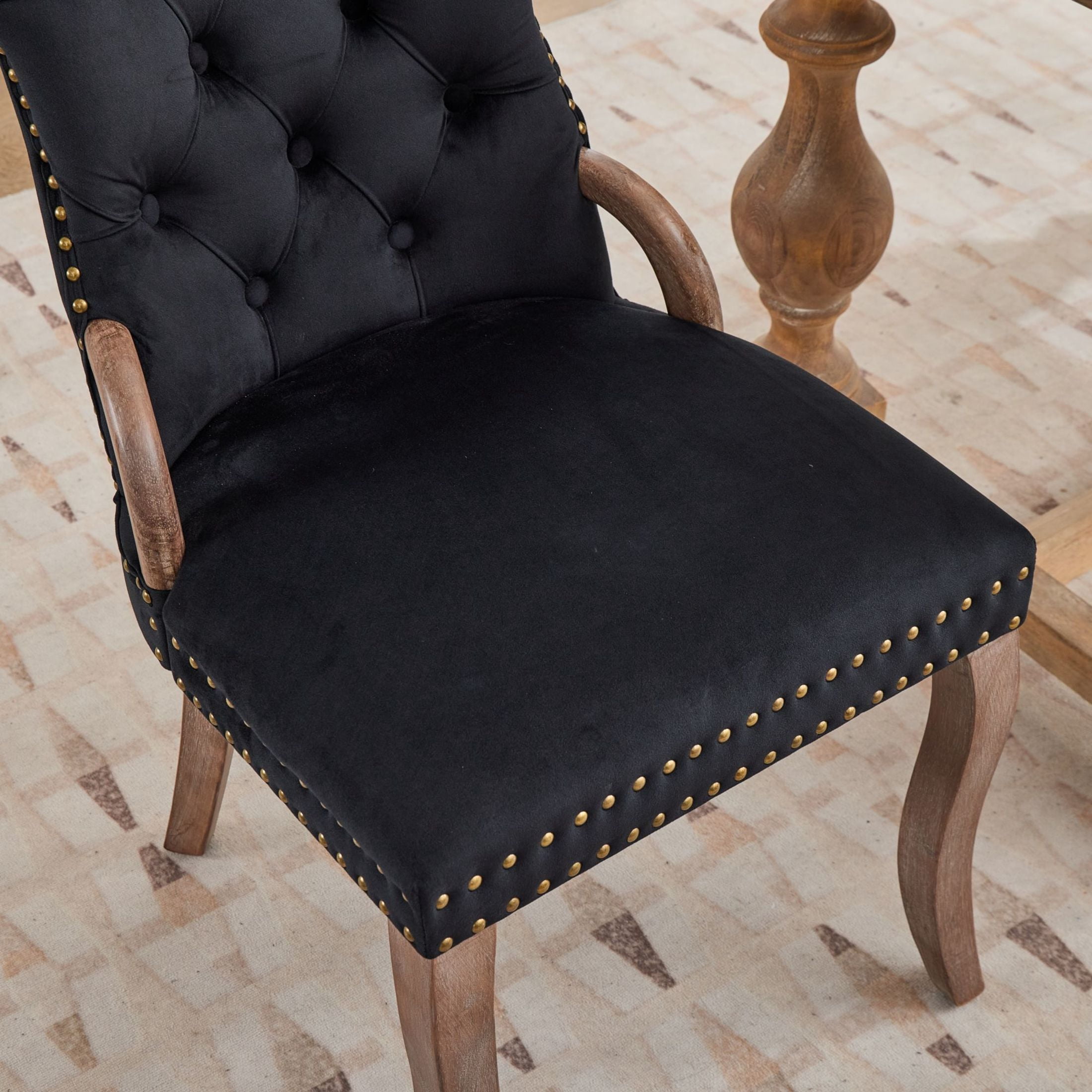 GDF Studio Set of 2 Dining Chairs with Tufted Velvet Upholstery, Copper Nailhead Trim, Black