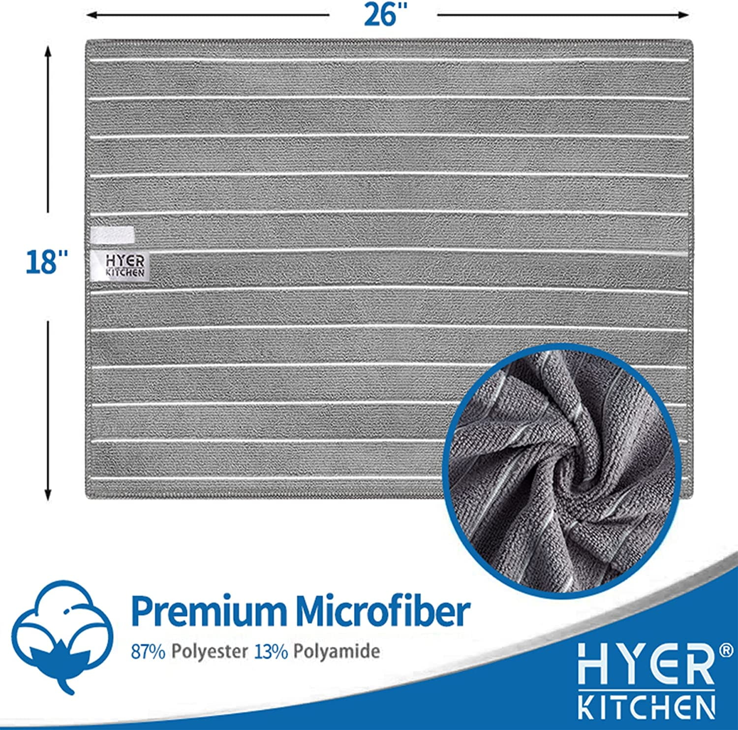 HYER KITCHEN Microfiber Dish Towels, Stripe Designed, Super Soft and  Absorbent Dish Cloths, Pack of 8, 12 x 12 Inch, Gray