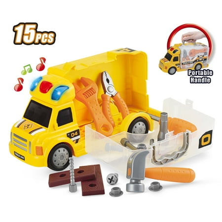 Best Choice Products 15-Piece Portable Repair Truck Playset with Storage, LED Lights and