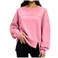 thumbnail image 3 of Oversized Crewneck Sweatshirt for Women Long Sleeve Side Slit Loose Pullover Casual Fall Winter Tops, 3 of 9