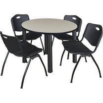 Round Break Room Table Set with 4 Stack Chairs - Maple & Black