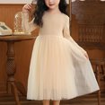 thumbnail image 3 of Kids Girls Cotton Dress Tulle Long Sleeve Dresses Crewmeck Flowy Fluffy Tutu Spring Casual Dress, Beige, 10 Years, 3 of 6