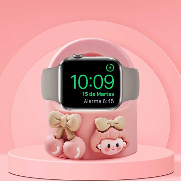 Lindo Soporte De Cargador De Dibujos Animados Cherry Girls Apto Para Apple Watch Series 10/9/8/Se2/Se/Ultra2/Ultra/7/6/5/4/3/2/1 (49 Mm 45 Mm 44 Mm 42 Mm 41 Mm 40 Mm 38 Mm) La Base De Carga De Silicon