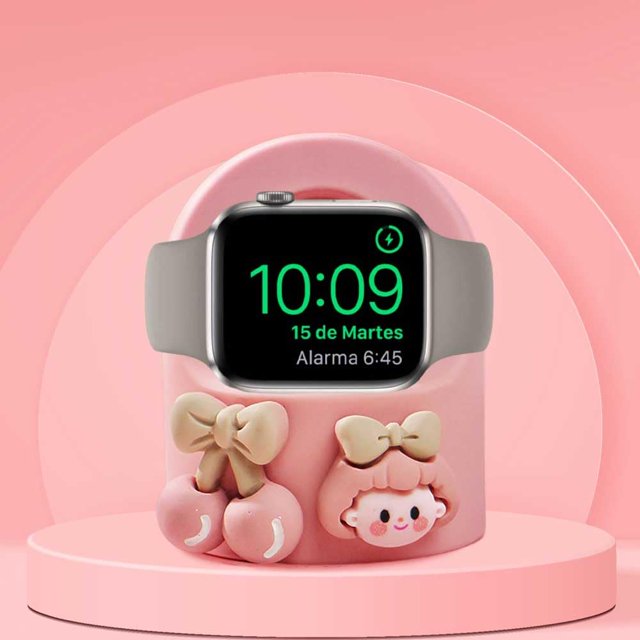 Lindo Soporte De Cargador De Dibujos Animados Cherry Girls Apto Para Apple Watch Series 10/9/8/Se2/Se/Ultra2/Ultra/7/6/5/4/3/2/1 (49 Mm 45 Mm 44 Mm 42 Mm 41 Mm 40 Mm 38 Mm) La Base De Carga De Silicon