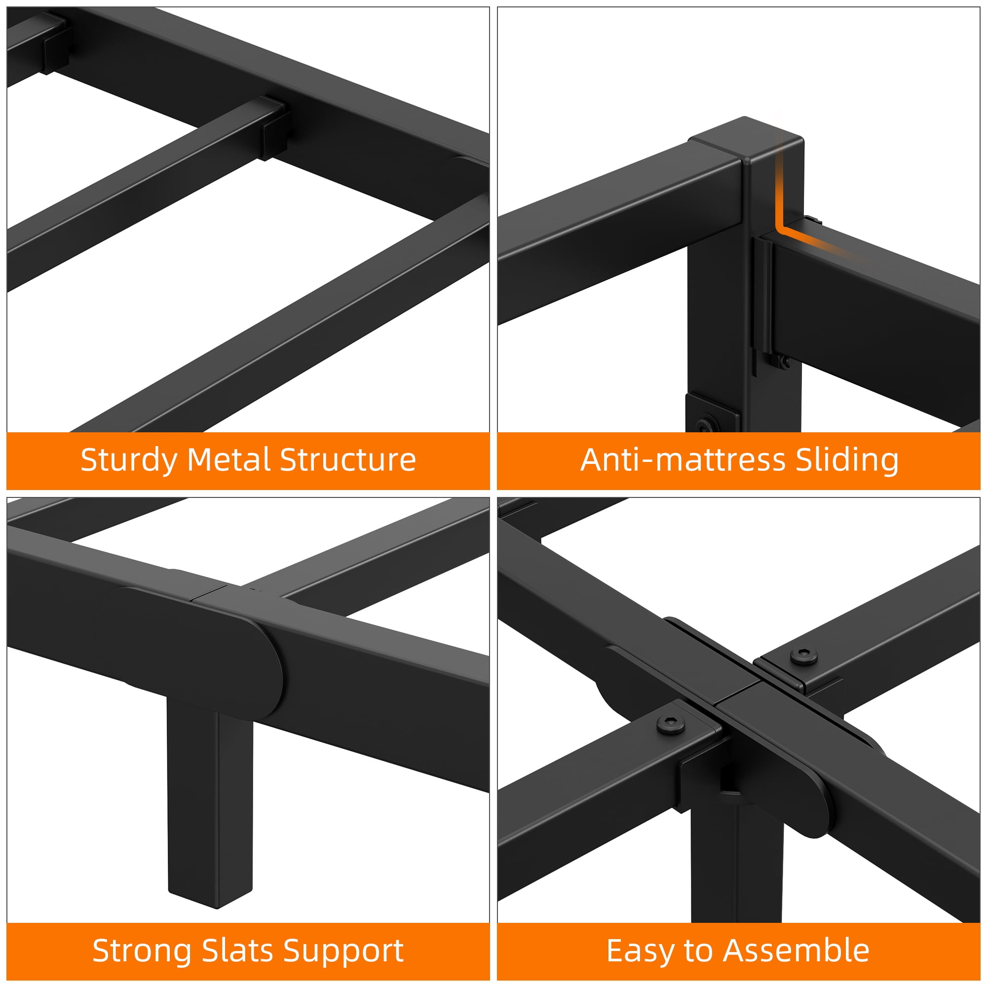 ChaoLink Queen Size Metal Platform Bed Frame with Wavy Pattern, Steel Slat Support, Mattress Foundation and No Box Spring Needed, Easy Assembly, Blackblack