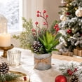 thumbnail image 4 of Euahivb Christmas Artificial Greenery Decor Farmhouse Floral Arrangement with Pine Berries and Succulent in Rustic Tin Pot for Holiday Tabletop Shelf Centerpiece, 4 of 7