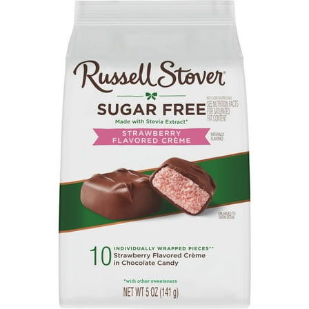 RUSSELL STOVER Sugar Free Strawberry Flavored Crème Chocolate Candy, 5 oz. bag