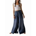 thumbnail image 2 of Pantalones Vaqueros Holgados de Pierna para Mujer, con Cintura Media, Acampanados, con Cordón y Botones Plisados con Volantes. Azul Profundo S, 2 of 8