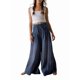 thumbnail image 2 of Pantalones Vaqueros Holgados de Pierna para Mujer, con Cintura Media, Acampanados, con Cordón y Botones Plisados con Volantes. Azul Profundo S, 2 of 8