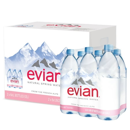 Evian Natural Spring Water, 1 L, 12 Count (2 Pack of 6