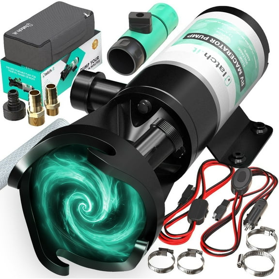 LATCH.IT V2.0 RV Macerator Pump 12VDC | 12-15GPM Macerator Pump for RV | 10-Feet Lift RV Waste Pump Macerator | Self-Priming & Portable | Portable RV Waste Pump w/Fittings, Hoses & Clamps!