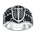 thumbnail image 3 of Bling Jewelry Mens Mens Stainless Steel Viking Shield Cross Signet Ring Oxidized Silver Tone, 3 of 4
