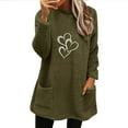 thumbnail image 2 of lcziwo Womens Winter Warm Fuzzy Fleece Sweatshirts Cute Heart Graphic Long Sleeve Crewneck Sherpa Pullover Loose Comfy Loungewear Thermal Tops with Pockets Daily Sales Army Green M, 2 of 5