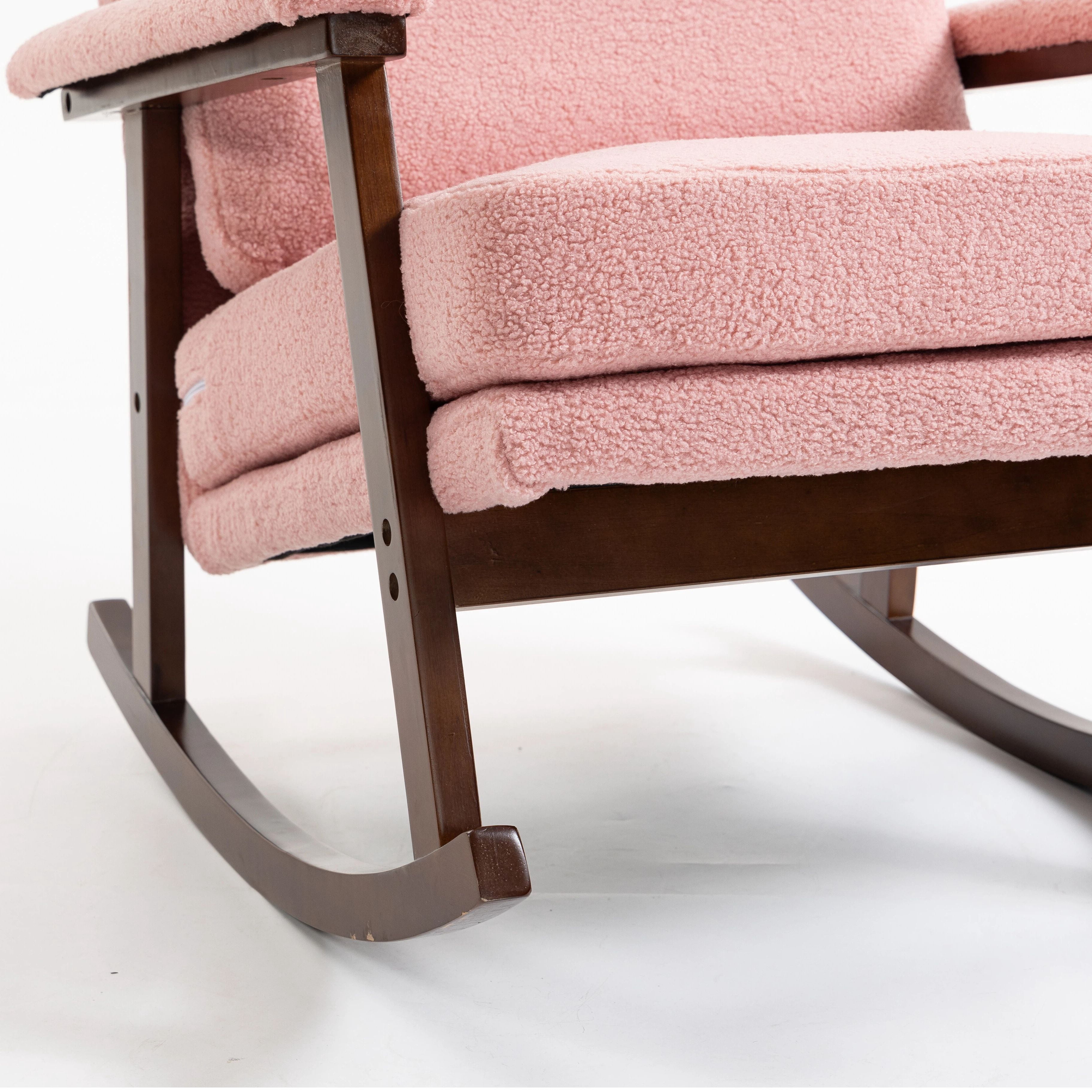 Euroco Mid Century Modern Rocking Chair Nursery, Teddy Upholstered Accent Chair with Solid Wood Frame,Glider Rocker Reading Armchair for Living Room Bedroom,Light Pink