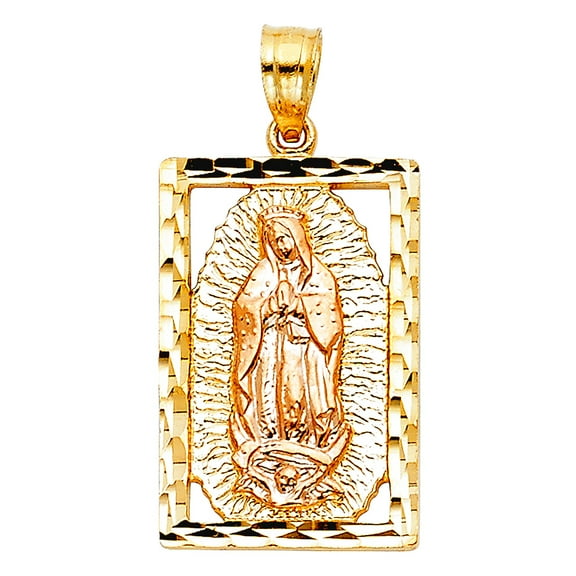 14k Yellow Gold and White Gold Our Lady Of Guadalupe Pendant Necklace 14x21mm Pendant for Women