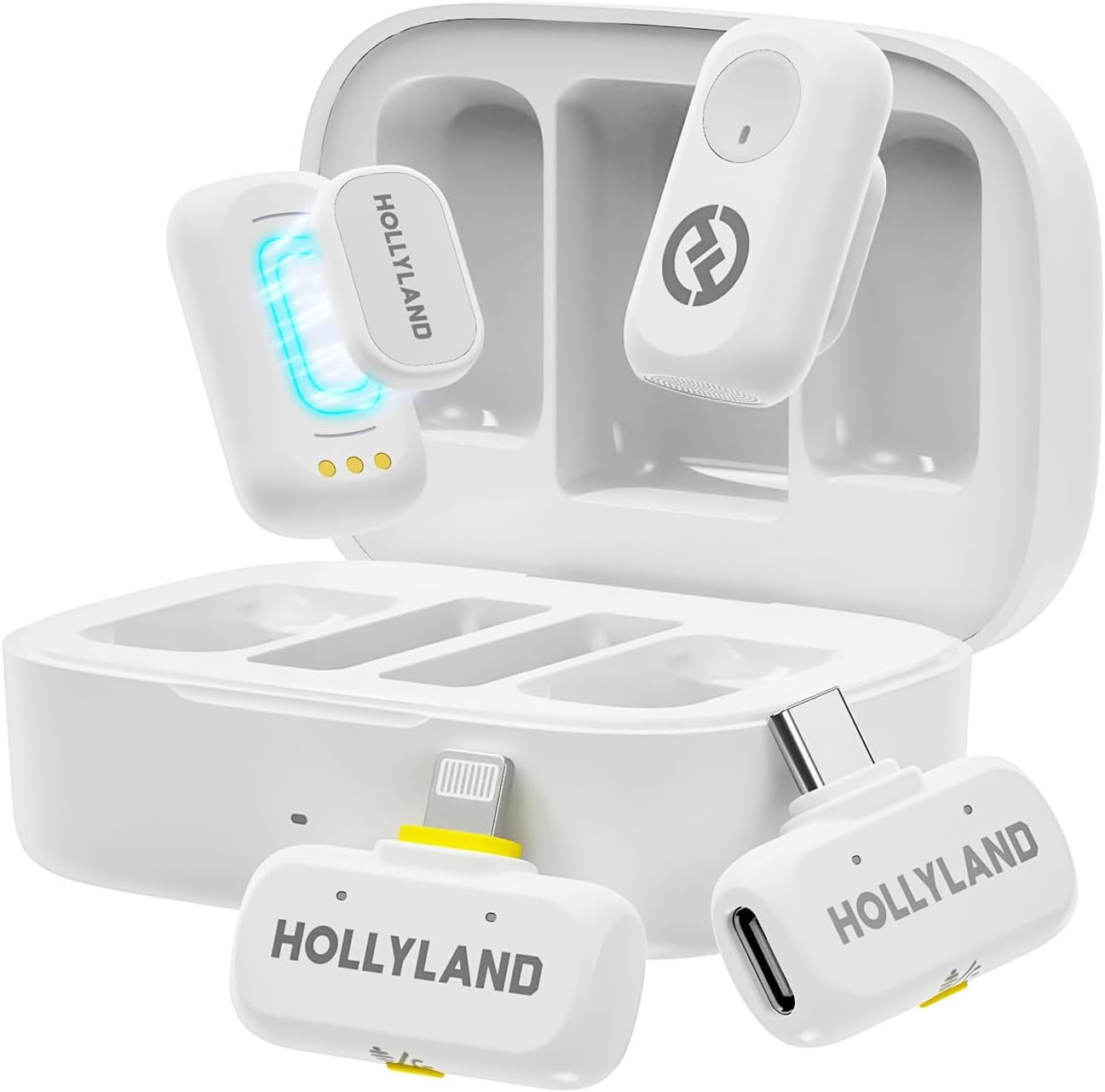 Hollyland LARK A1 Combo Wireless Microphone System for iPhone and Android USB-C, Dual Mics, 3-Level Noise Cancellation, for YouTube, Podcast & Vlogging, Ivory White (Bundle)