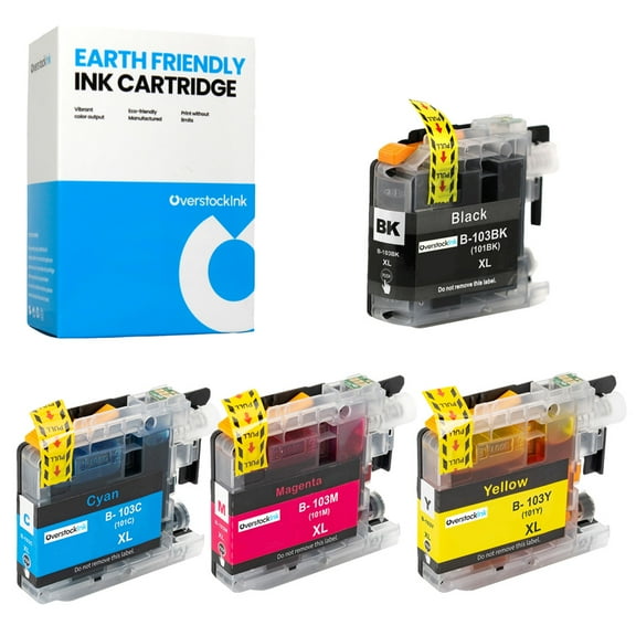 OverstockInk LC103 Ink Cartridges Compatible for Brother LC103 Ink for MFC-J4510DW (1 each Black, Cyan, Magenta, Yellow)