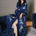 thumbnail image 5 of Defitshape Women's Satin Robe Luxury Floral Printed House Light Silky Loose Fit Quarter Sleeve Long Japanese Long Kimono Bathrobe Patterned19 Navy Blue One Size, 5 of 5