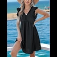 thumbnail image 3 of Vestido Tipo Cárdigan de Corta con Cuello en V y Ribete de Encaje, Color Negro, Talla M, 3 of 6