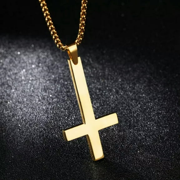 EOEMY Hot Stainless Steel Silver Gold Black Inverted Triangle Cross Pendant Necklace-Gold