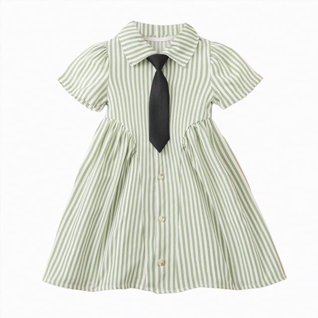 Gubotare Robes pour Bébé Robe pour Tout-Petit Petite Fille Robe Imprimée Robe Smockée Manches Courtes Col Claudine Robes à Carreaux 5T 6T (Vert,5-6 Ans)