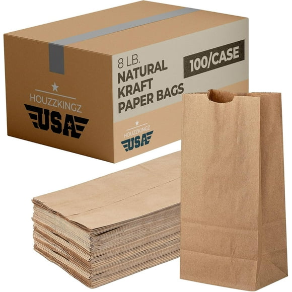 shiyou-Kraft Brown Paper Lunch Bags | 8 Lb. 100 Pack | Bulk Disposable Large Lunch Size Paper Sacks for Kids, Small Business, Sandwich Snack Food, Grocery Shopping, Restaurant Store Supplies