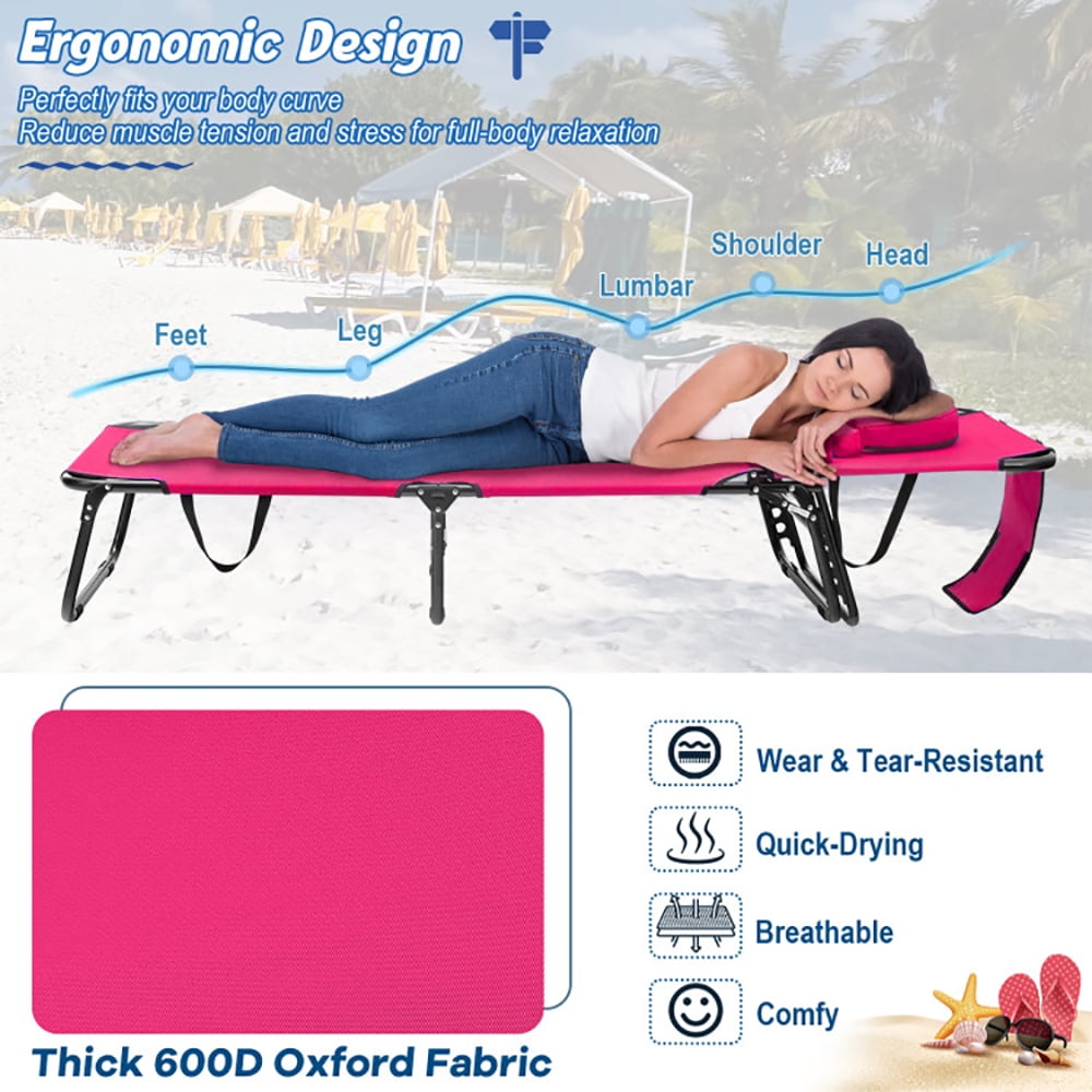 Aimee Lii Beach Chaise Lounge Chair with Face Hole and Removable Pillow, Patio Loungers, Pink Aimee Lii Beach Chaise Lounge Chair with Face Hole and Removable Pillow, Patio Loungers, Pink
