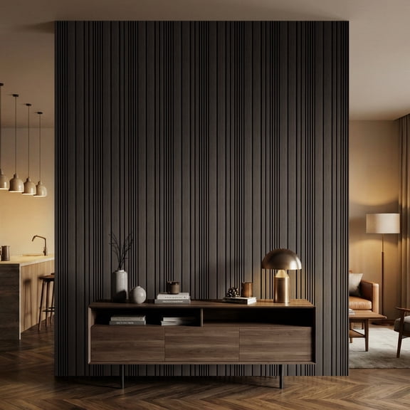 Fahomiss Asymmetric Acoustic Wood Slat Wall Tiles 4-Pack 24"x24", Walnut 3D Linear Panels