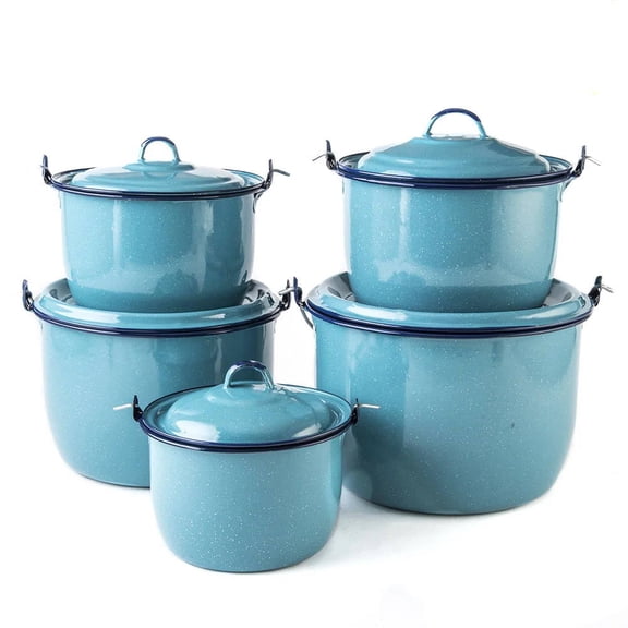 Juego de Ollas 10 Pz Acero Vitrificado Peltre Azul Turquesa Cinsa 32349