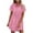 ☪035-Pink, variant on Nuoqisi Women's Solid Color Casual Denim Short Sleeve Lapel Dress - Classic Utility Silhouette with Timeless Fabric for Everyday Wear