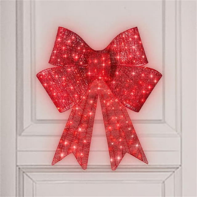 Décoration de Nœud de Noël Pré-Éclairée 21*15.7 Pouces, Grande Décoration de Jardin de Noël Extérieure/intérieure à LED, Pliable pour Rangement, Décoration de Nœud de Noël