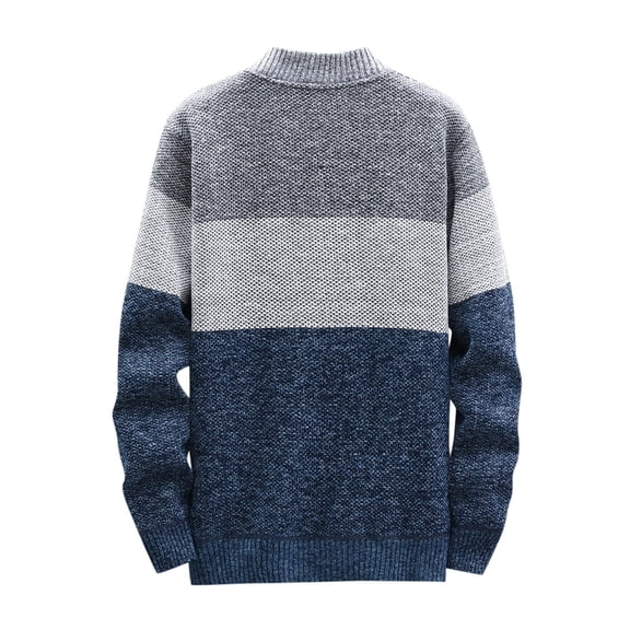Luwomo Mens Jackets Mens Full Zip Color-Block Stripe Long Sleeve Cable Knitted Cardigan Sweater Coat with Pockets Regular Blouses Blue,L