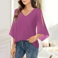 thumbnail image 2 of Feancey Womens Dressy Casual Chiffon Blouses 3/4 Sleeve V Neck Tops Ladies Business Work Shirts 2025 Trendy Summer Fall Clothes Purple XL, 2 of 9