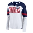 thumbnail image 2 of Women's Fanatics White/Navy Montreal Canadiens Frozen Long Sleeve Notch Neck T-Shirt, 2 of 3