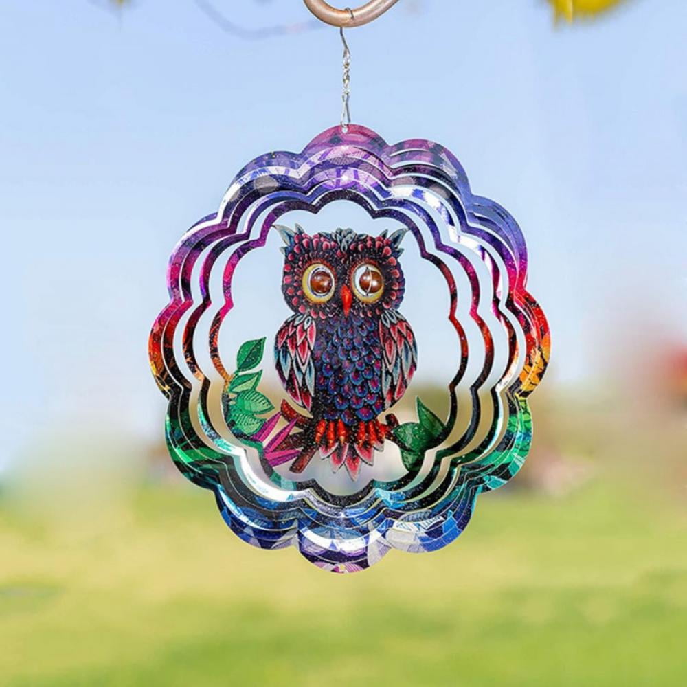 Owl Wind Spinner, 3D Hanging Wind Spinners Outdoor, 12inch Garden