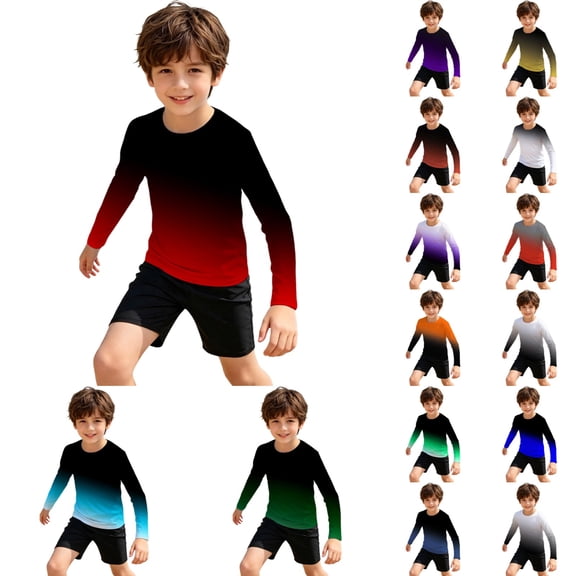 Shadoumai Boys Gradient Rash Guard Long Sleeve UPF 50 Swim Shirt for Boys Kids Youth, UV Sun Protection Water Shirts for Beach Surf