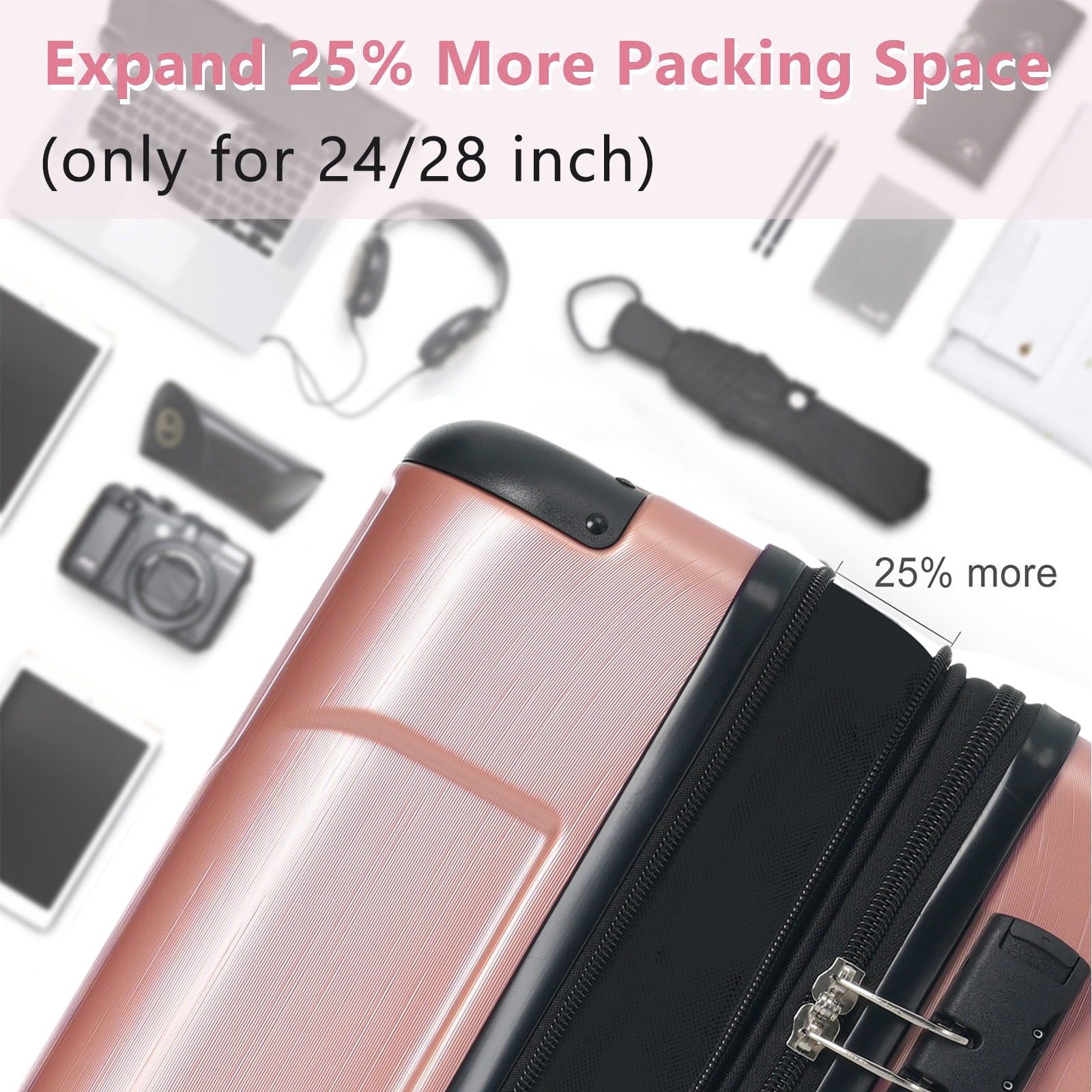 zyoiszvq Medium Checked Luggage 24 Inch,Expandable Hardside Luggage with Spinner Wheels & TSA Lock,ABS Lightweight Travel Luggage