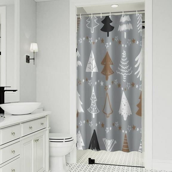Gray Christmas Tree Pattern Shower Curtain 36"x72" ,Bathroom Decorative Shower Curtains Set with 12 Hooks,Modern Waterproof Washable Shower Curtain