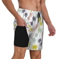 thumbnail image 3 of Picia Hawaiian Coconut Tree pattern Mens Swim Trunks with Compression Liner Stretch Beach Shorts Quick Dry with Zipper Pockets No-Chafing Board Shorts-Large, 3 of 9