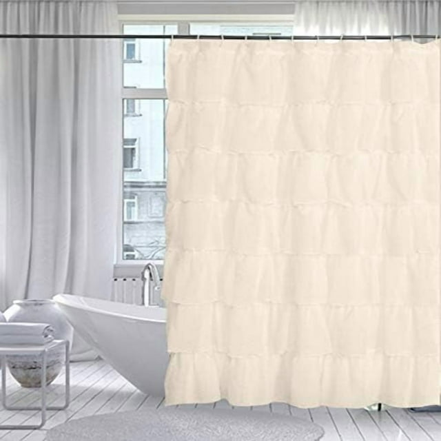 1 Piece Cream Ruffled Shower Curtain 100% Polyester Fabric Bathroom Drapes 70x72 Inch