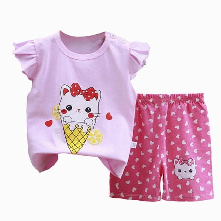 Kogui Toddler Outfits for Girls Party Summer Clothes 2 Piece Outfits Ruffle Camisole & Shorts Set with Pockets Cute Tracksuit 3 6 9 12 18 24 Months 2T 3T 4T (Watermelon Red 9-18 Months)